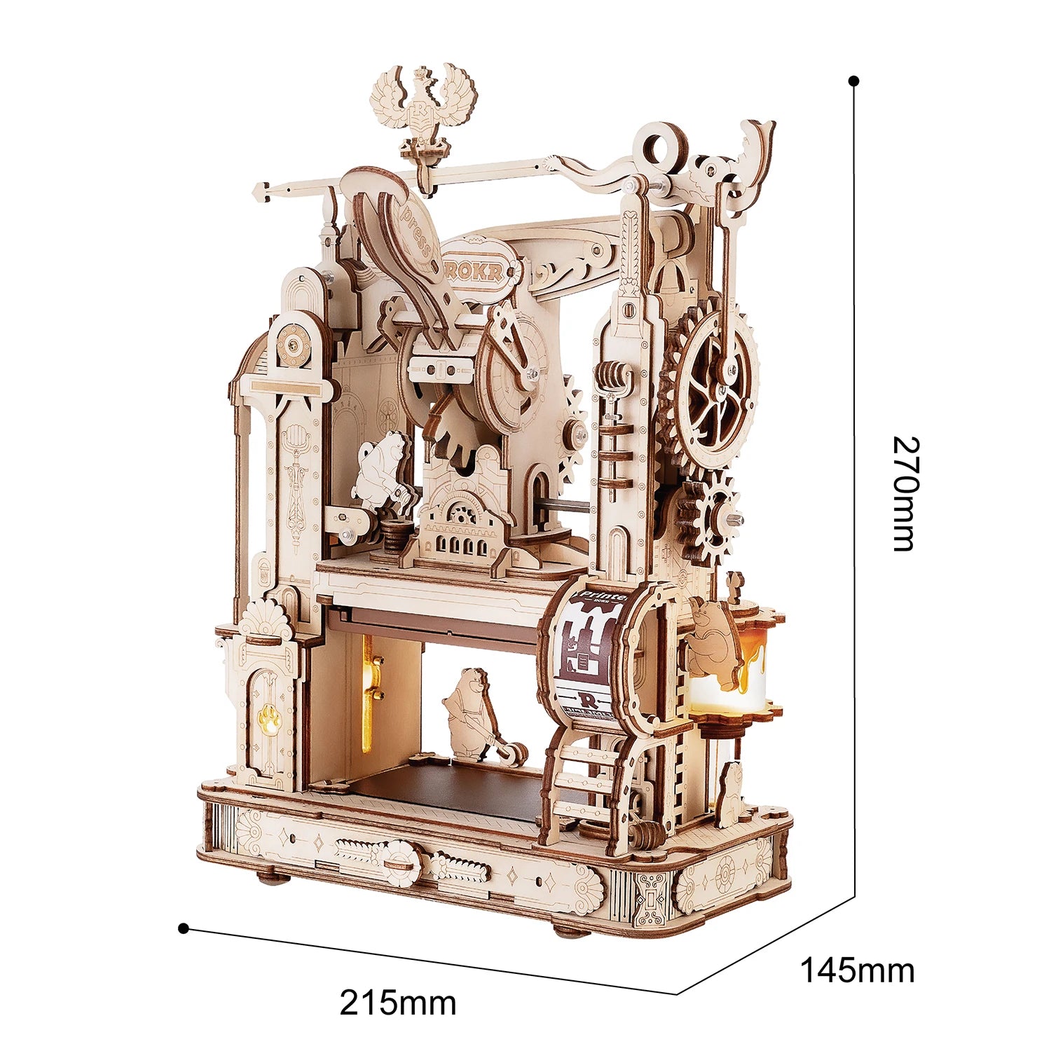 Robotime rokr 3d wooden puzzle model kits classic printing press mechanical gears for adults - lk602 / united kingdom