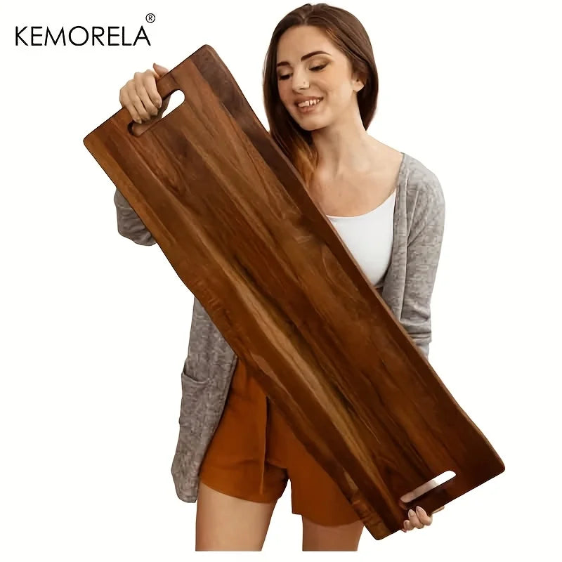 Extra long serving board wooden cutting with handle for cheese charcuterie appetizers,durable kitchen platter parties