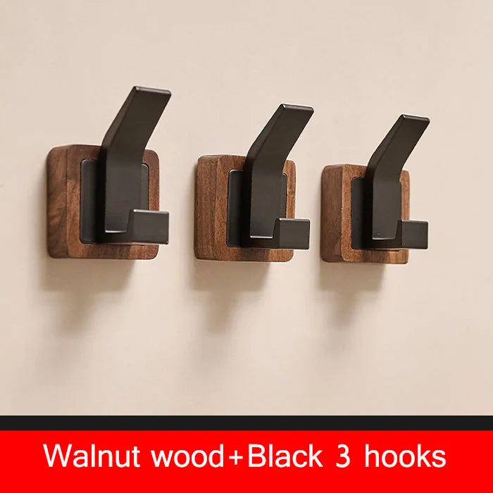 Walnut coat wall hook hanging rack for bathroom kitchen bedroom hallway hooks clothes holder - 3hook