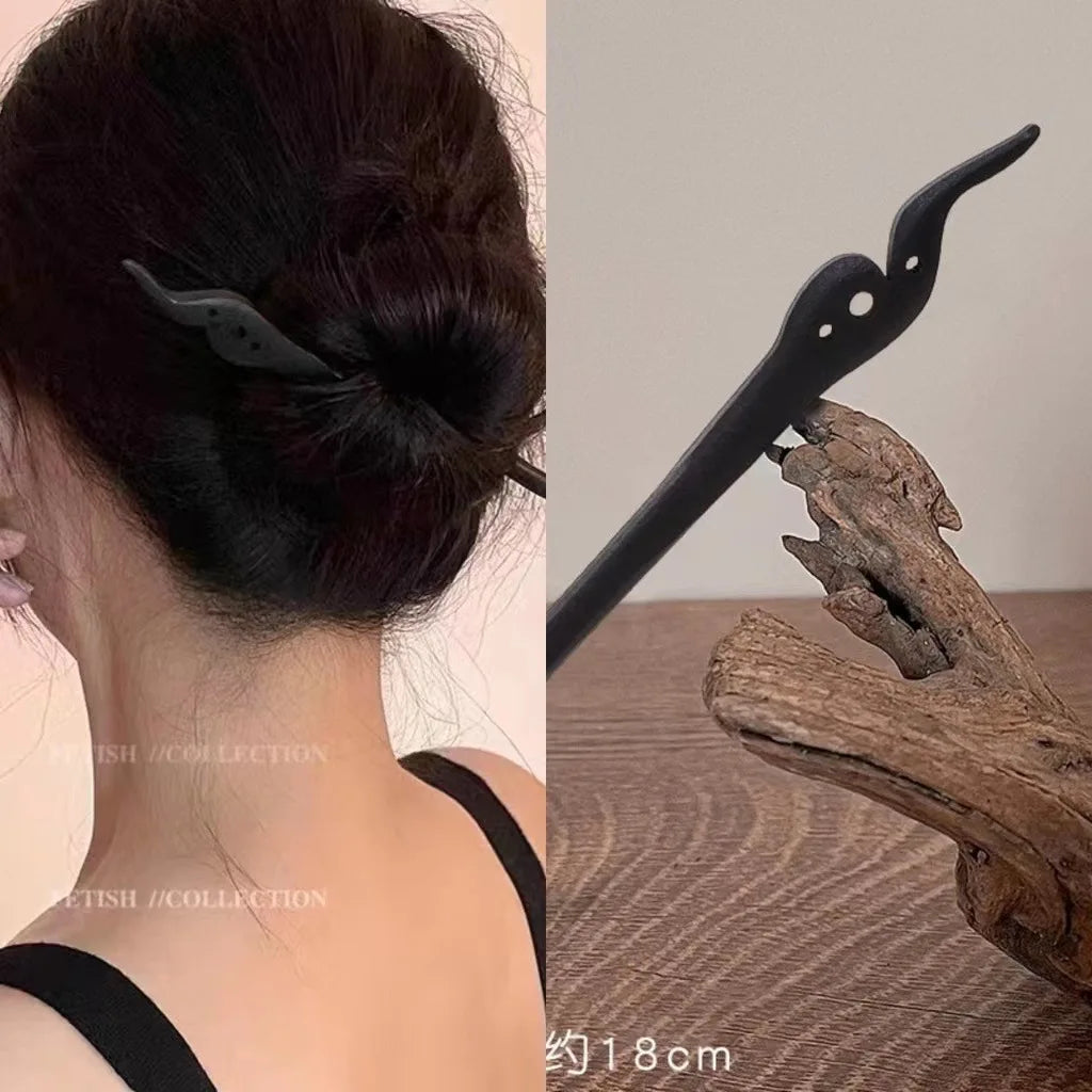 Vintage wooden hair clip black easy to twist hairpin ethnic clothing hanfu accessories girl - 7