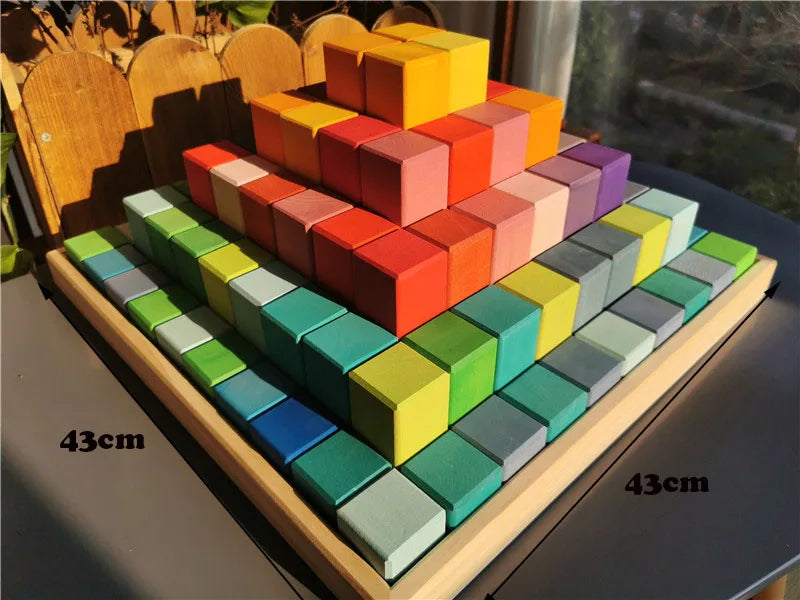 100pcs large wooden building toys basswood rainbow pyramid stacking blocks for kids creative play - rainbow set - game