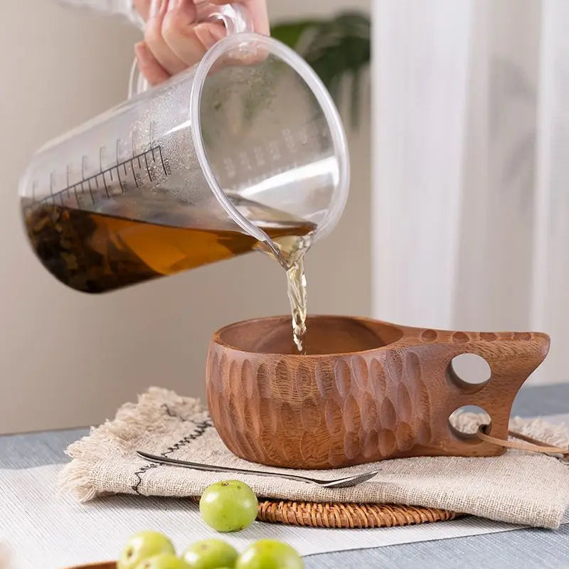 Wooden finland mug creative outdoor camping travel cup nordic style handmade milk coffee bar beer mugs