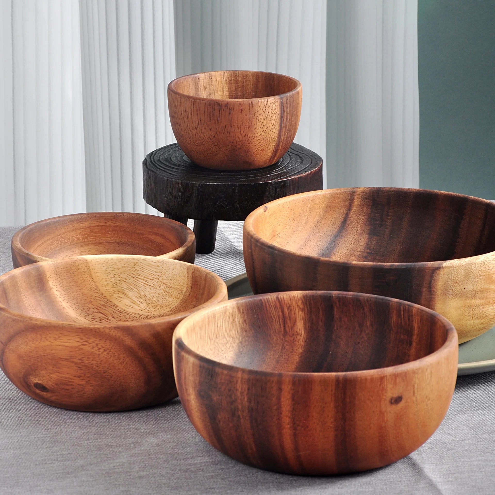 Leeseph wooden salad bowls food containers acacia woodensoup bowl fruit household kitchen cutlery basin