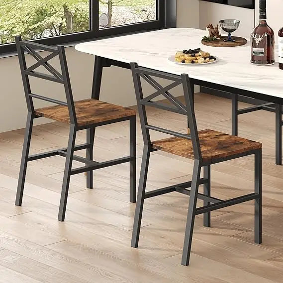 Dining chair set of 2 rustic wooden kitchen chairs with backrest farmhouse for industrial style w - brown / united