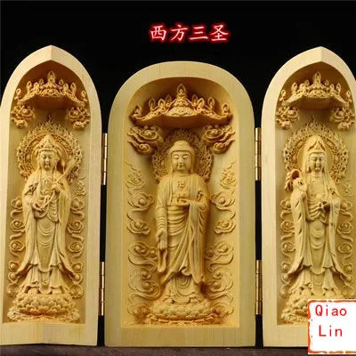 Solid wood carving three open buddha statue collapsible sculpture living room and bedroom decoration modern art - 9
