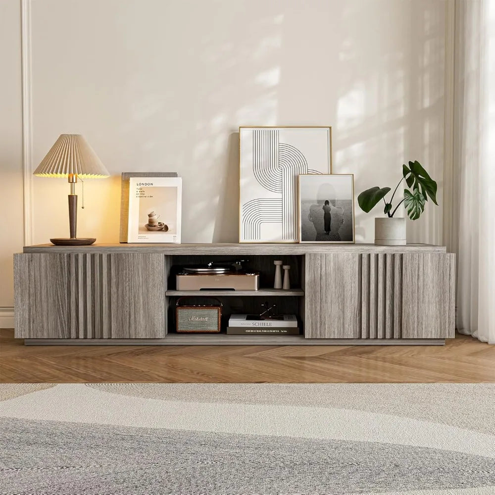 70’’ tv stand for tvs up to 75’’ media entertainment center console table with oversize drawers and 2-tier open shelves