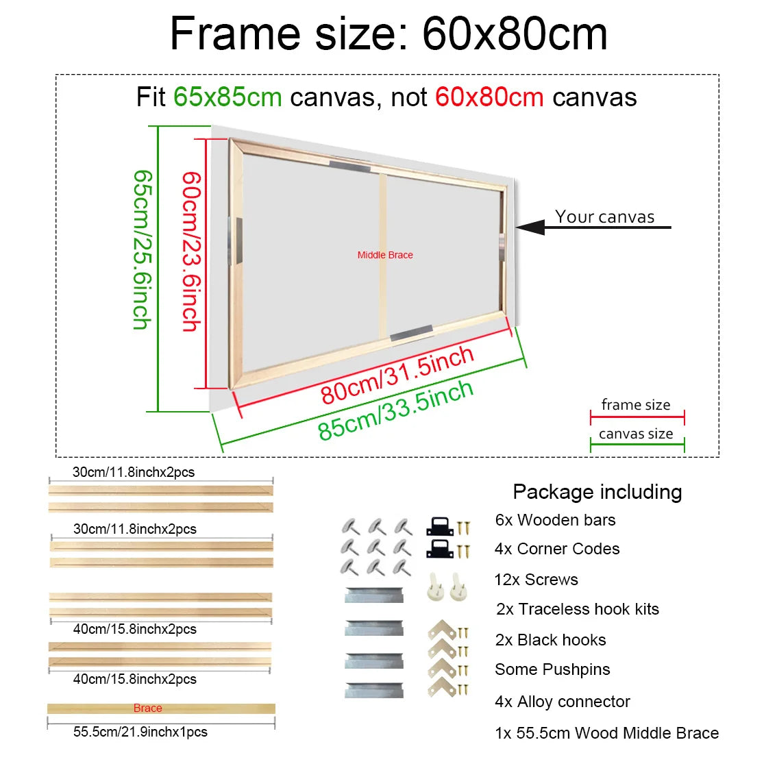 40x60 50x70 60x90 60x120 diy wood frame kit for canvas oil painting bars diamond wall art - 60x80cm
