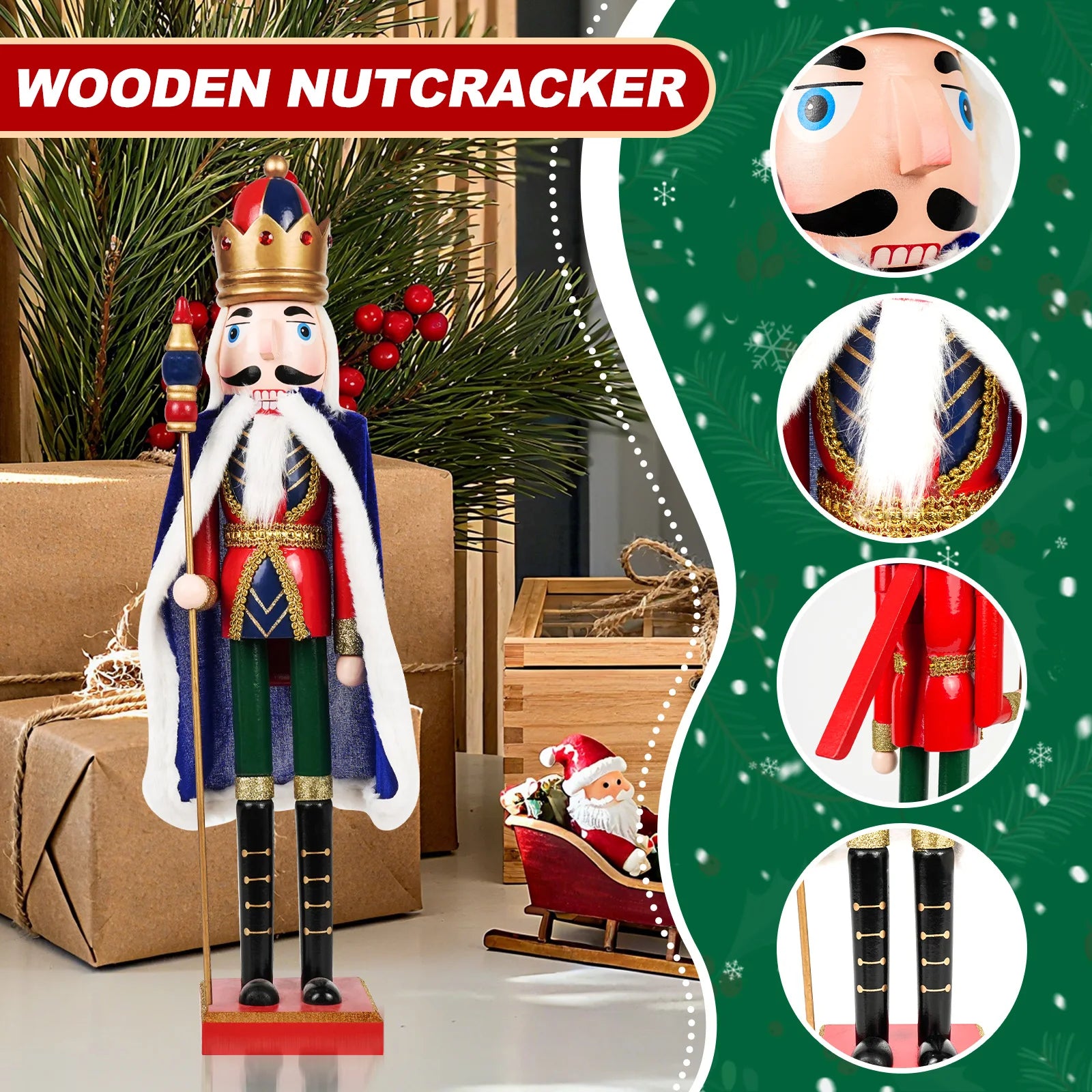 Christmas nutcracker decoration puppet solider cloak king wooden doll walnut handcraft figurine home office decor merry
