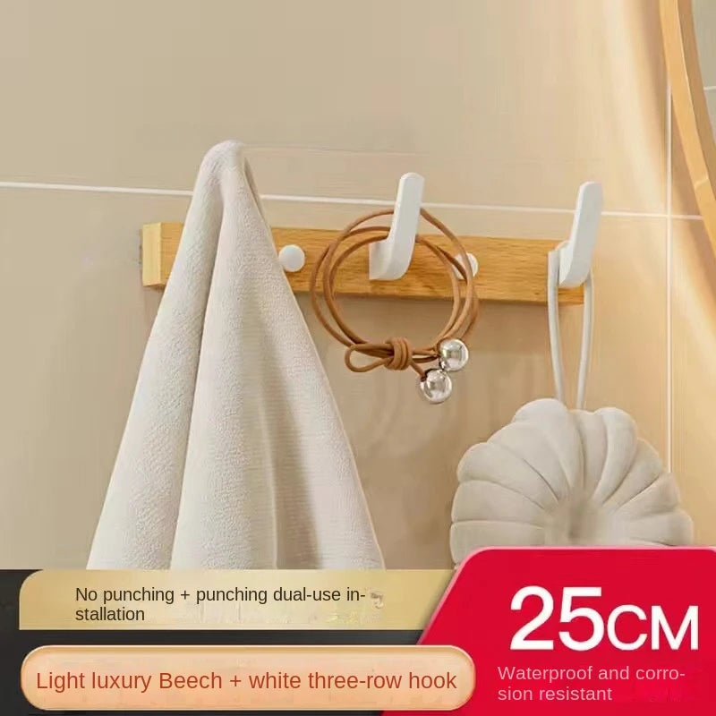 Walnut wood clothes hanging hook without punching wall cap holder door key - white-3hooks