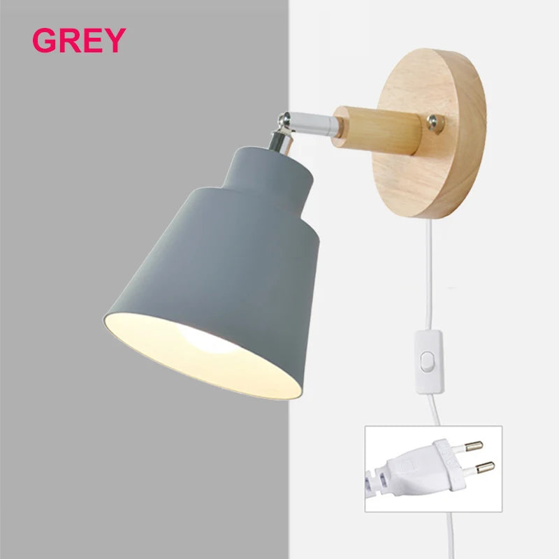 Nordic wall light indoor diy e27 wooden 6 colors eu/ul plug 350° lamps for living room bedroom aisle sconce fixtures
