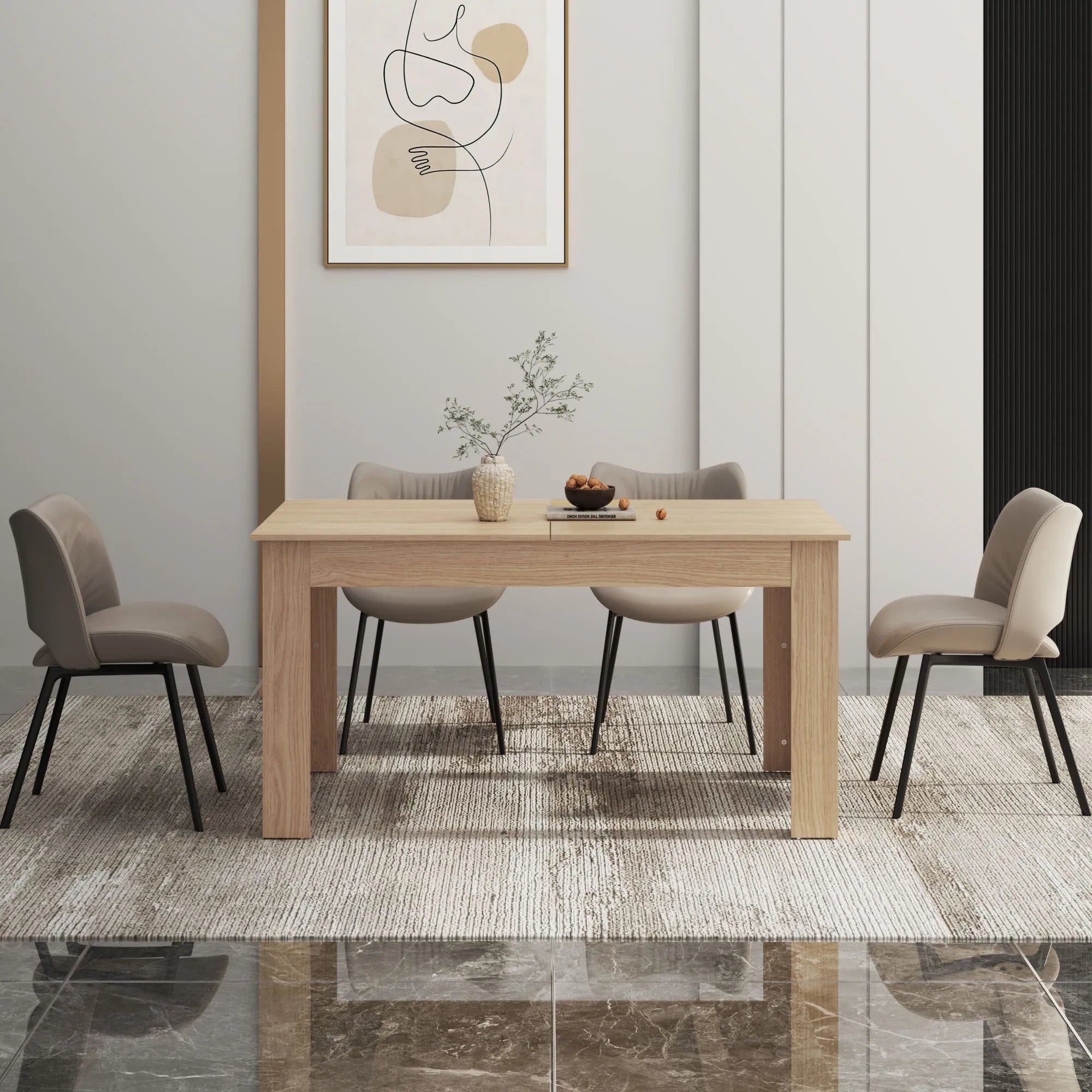 Extendable dining table for 6-10 person wooden room modern gatherings meeting kitchens - wood color 150cm / united