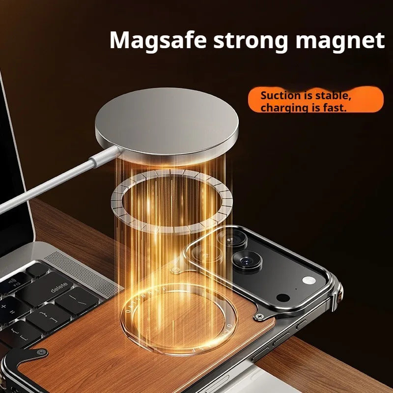 Eary natural wooden frameless case for iphone 17 pro max air with magsafe 360°rotation magnetic stand shockproof phone