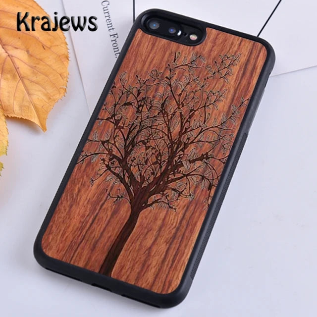 Krajews natural bamboo wood soft phone case cover for iphone 16 15 se2020 14 6 7 8 plus 11 12 13 pro max plus coque