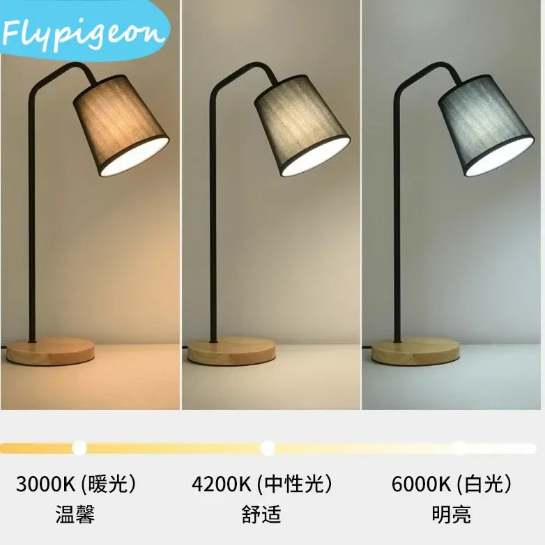 Nordic e27 led wooden desk lamps vintage black white iron table lights rod countryside style bedside reading lighting