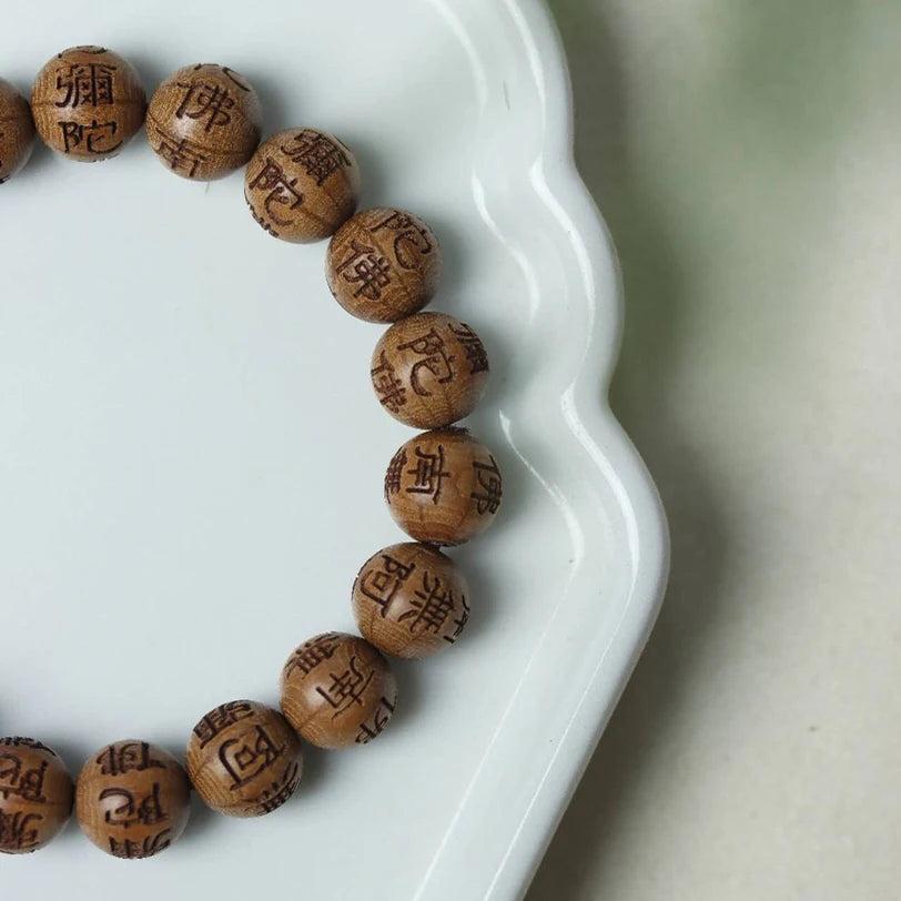 Carved buddha beads six paths wood wooden bracelet reciting hand chain cus made real mantra jewelry