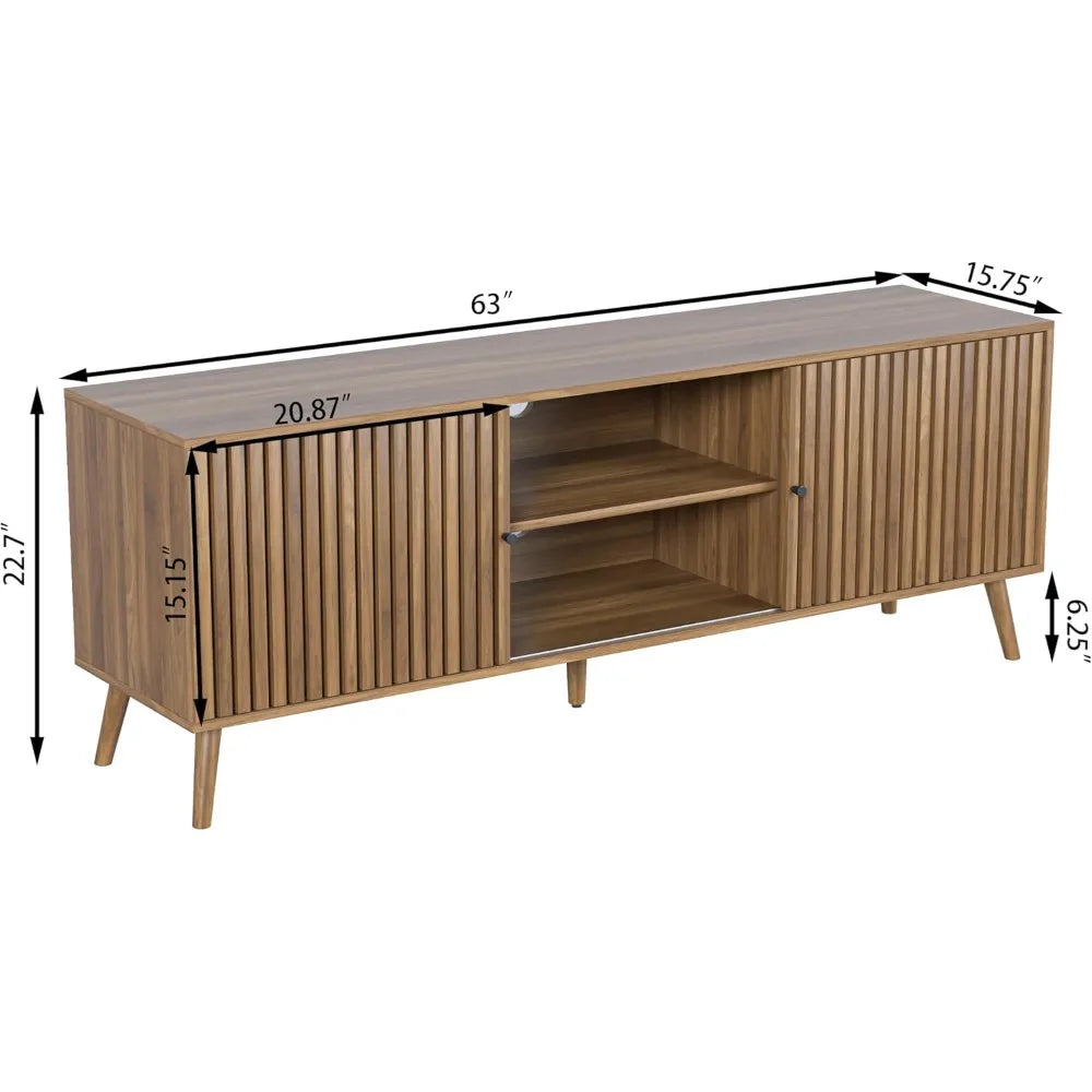 Mid century modern tv stand for televisions up to 70 inches with sliding doors and storage television stands consoles