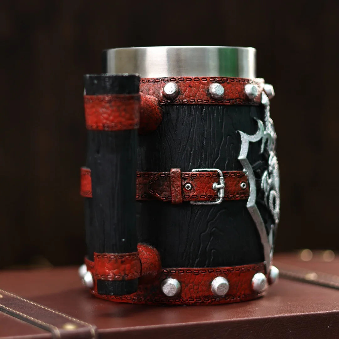 Medieval vintage viking mug dragon sword and shield beer resin stainless steel wooden barrel tankard coffee wine cup