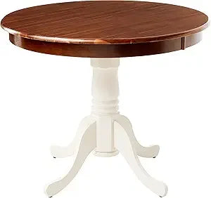 Round wooden pedestal dining table 36x36 inches antique walnut finish - united states / walnut linen whit