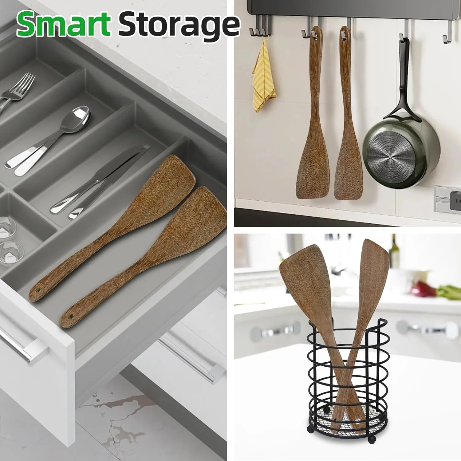 2pcs wooden spatula 12.8in flat frying spatulas long handle wood turner - united states