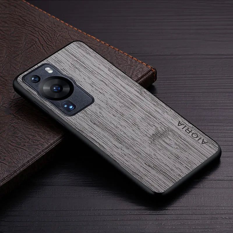 Case for huawei p60 pro funda bamboo wood pattern leather phone cover luxury coque huawei p60 pro case capa - light gray