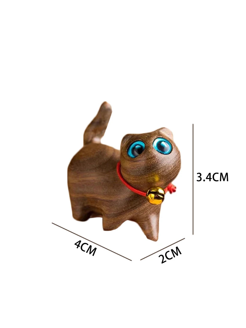 Mini natural wood cat dog miniatures hand-carved wooden puppy kitty figures room decor home decoration accessories - c1