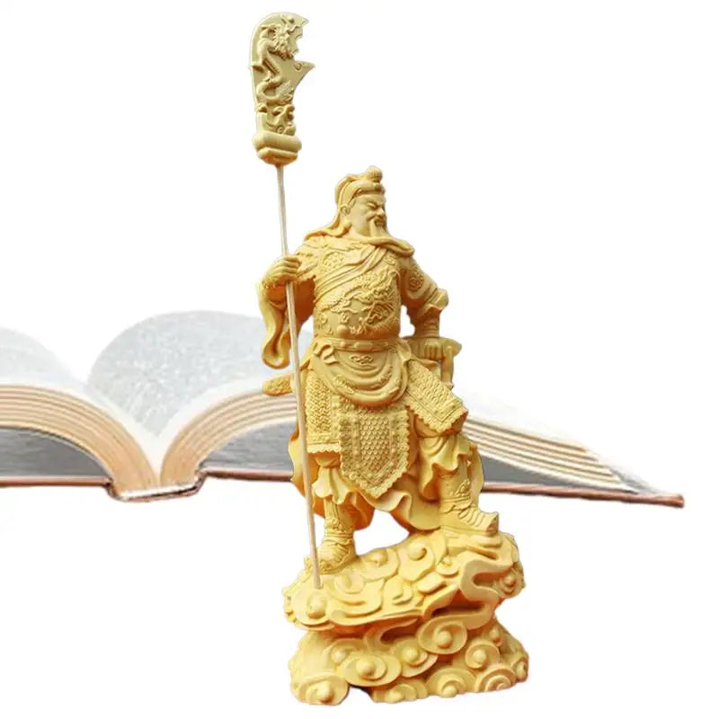 Guan yu statue traditional wood carving figurine god of wealth home decoration tabletop decor good luck sculpture