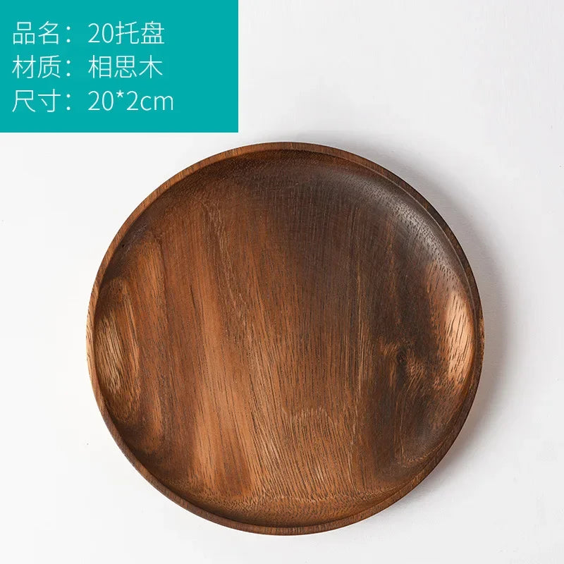 Japanese household dishes acacia wood round tableware salad dessert tray vintage dinnerware set plates serving platter