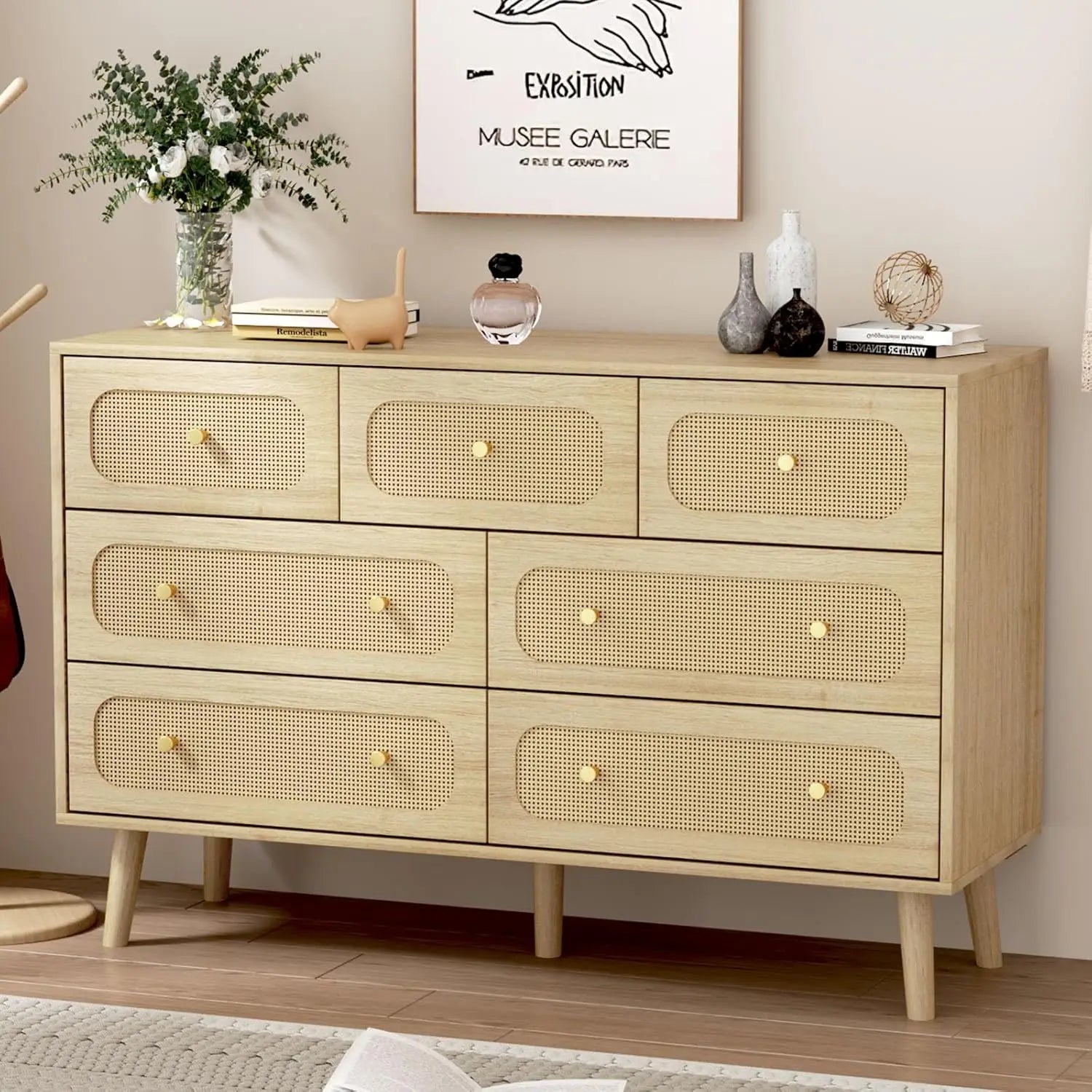 natural-wood-7-drawer-rattan-dresser-with-gold-handles-boho-wood-durable-storage-cabinet-dressers-chests-of-drawers