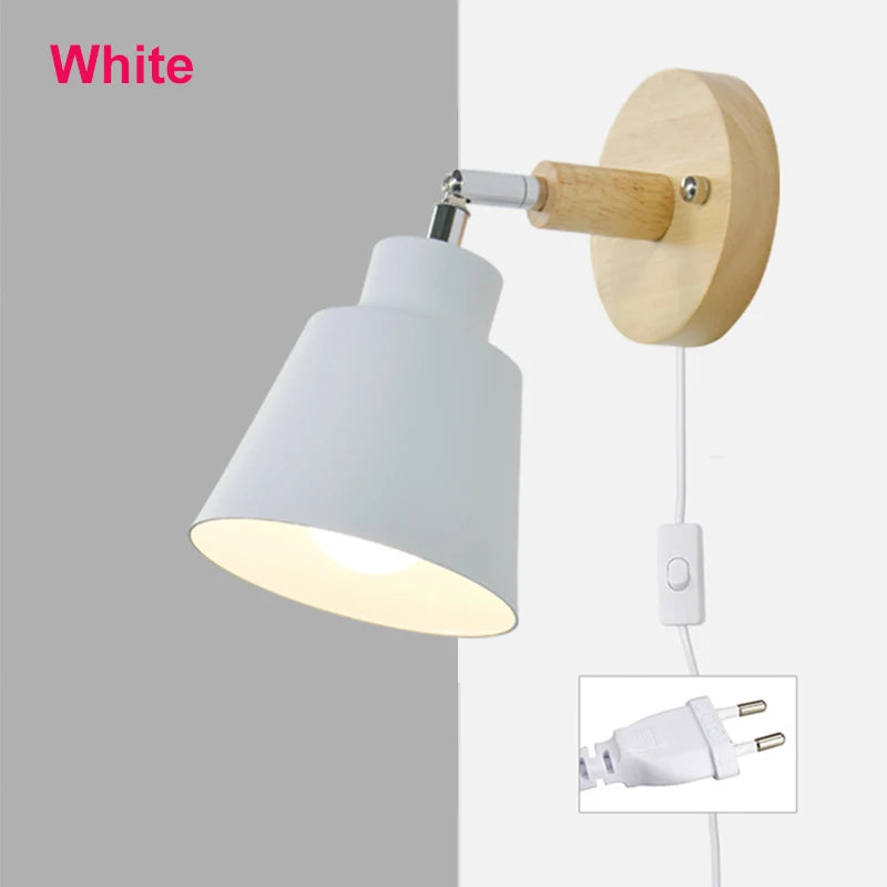 Nordic wall light indoor diy e27 wooden 6 colors eu/ul plug 350° lamps for living room bedroom aisle sconce fixtures