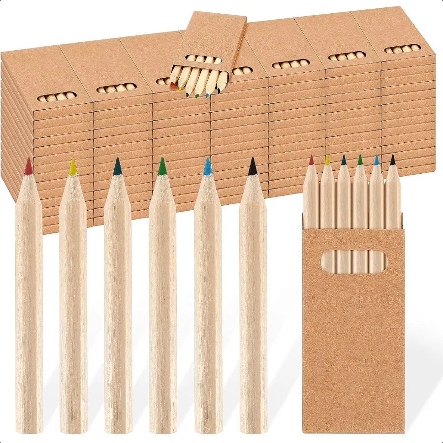 Mini drawing colored pencils for 3.5 inch portable short fat 6 different color pre sharpened in bulk painting class
