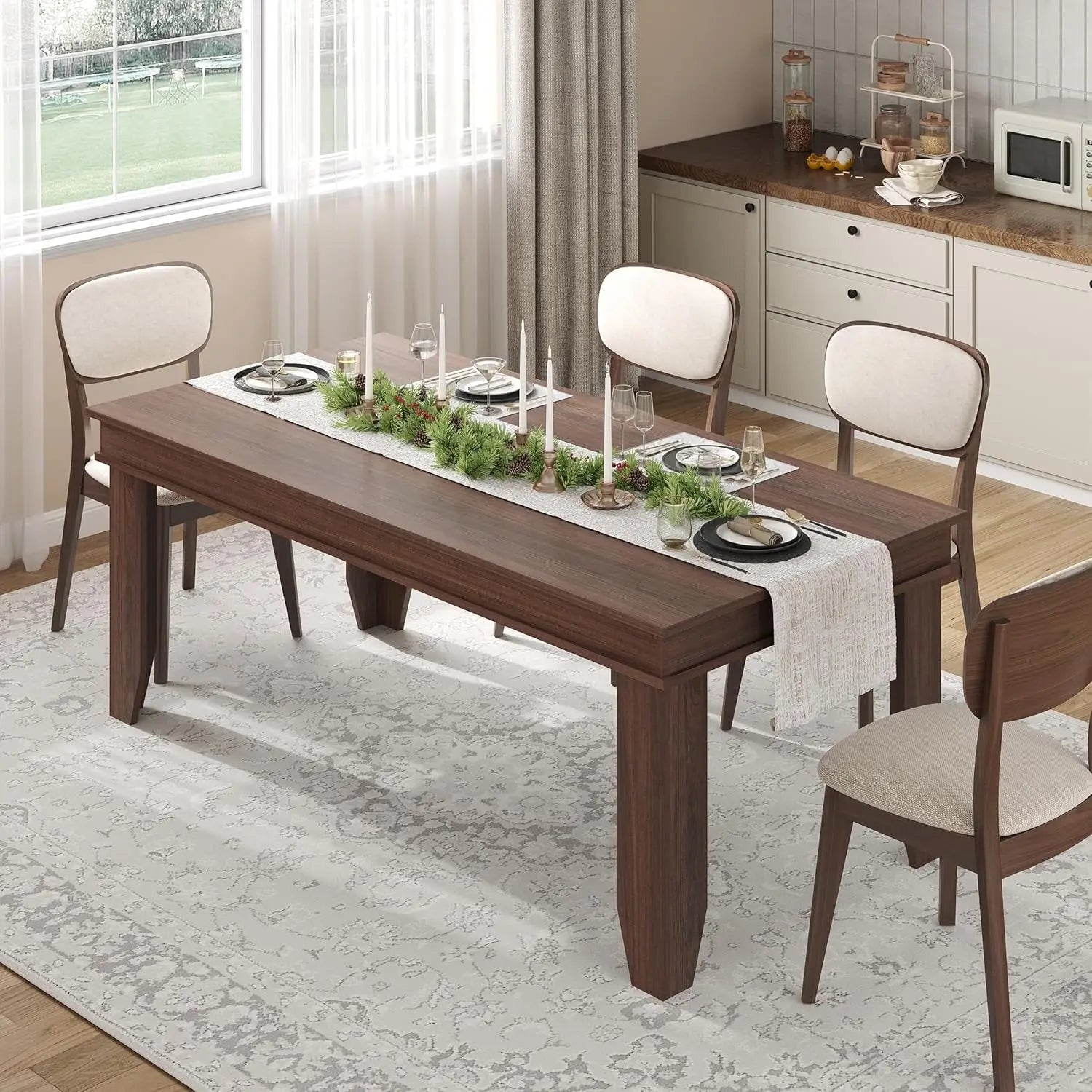 70 inch farmhouse dining table for 4-6 people large wood rectangle kitchen dinner room - brown / united states