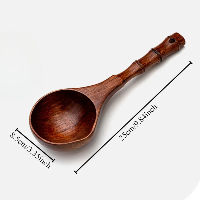 Household long handled wooden spoon for rice washing and water scooping cutlery large - f