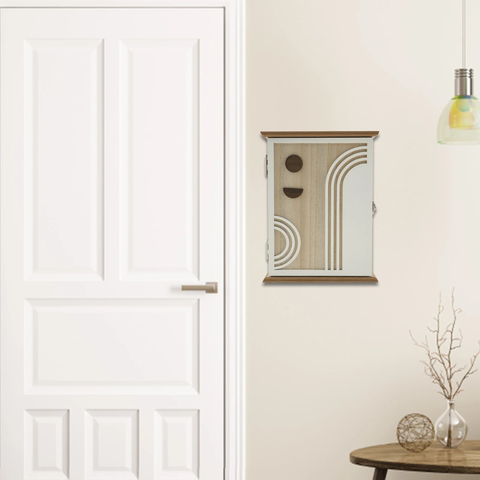 Wood key cabinet box wall mount vintage rack decorative holder with inner hooks storage for home office entrance