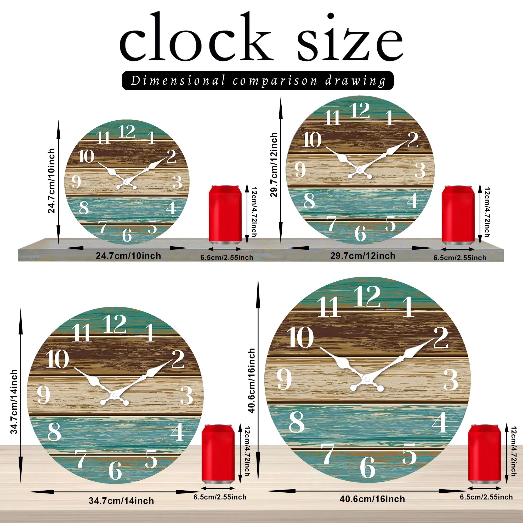 1pc wooden veneer wall clock retro blue and brown wood texture design home mute coast sea theme cl
