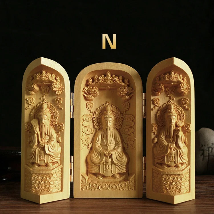 1pc exquisite boxwood carving guanyin buddha statue western sansheng wood crafts home decoration - n - religious