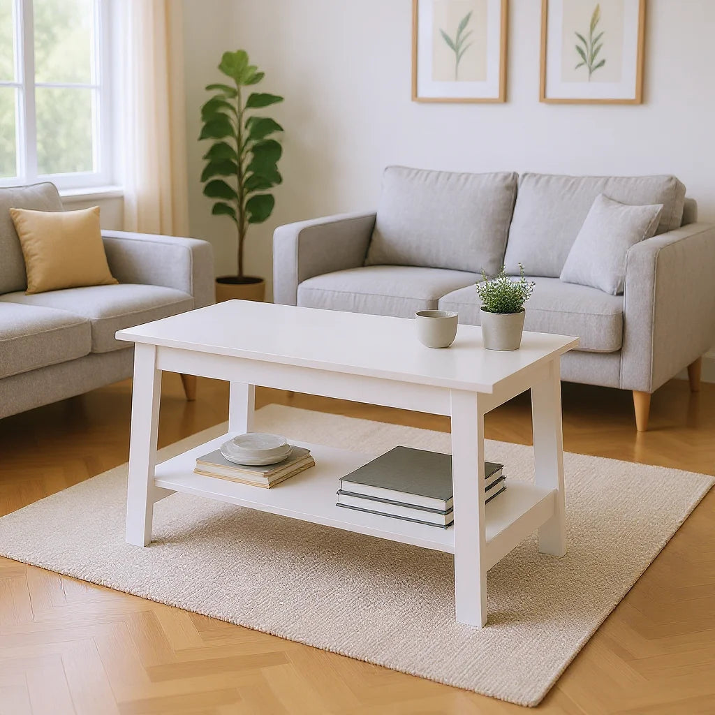 Rustic farmhouse wood coffee table with storage shelf rectangular small center side for living room easy assembly