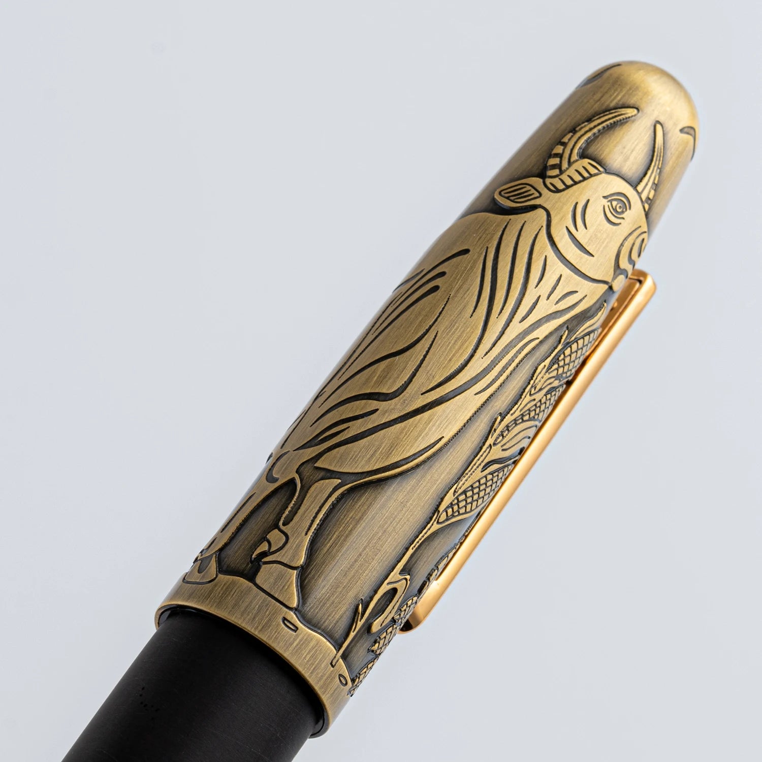 Jinhao wooden fountain pen ef/f/m nib 9056a bull embossed handmade metal writing office gift