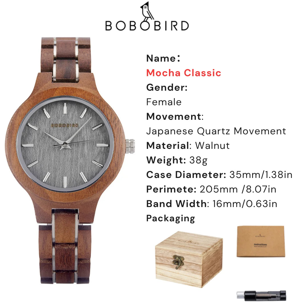Bobo bird women’s wooden watch zebrawood walnut red sandalwood minimalist design handmade gift with box dropshipping