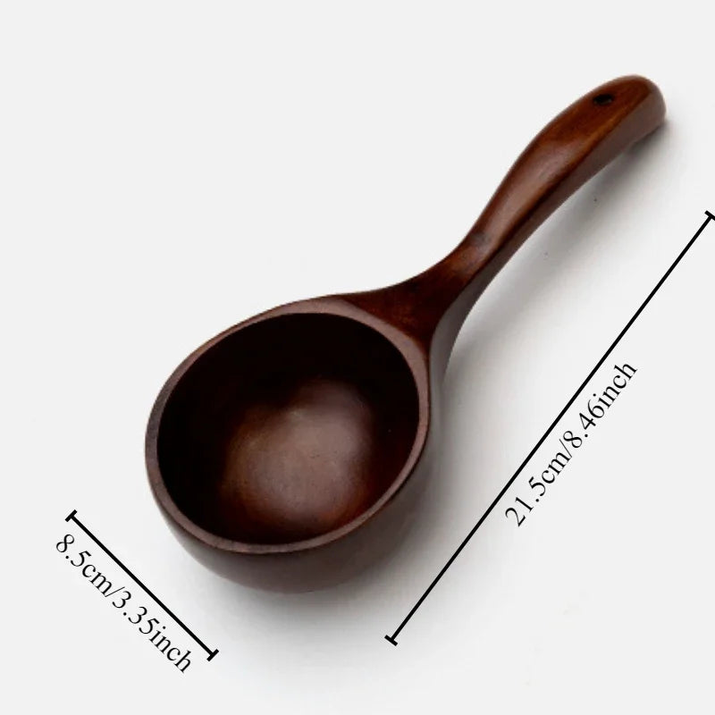 Household long handled wooden spoon for rice washing and water scooping cutlery large - b