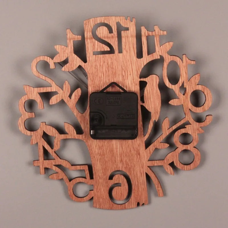 Double-layer three-dimensional bird wall clock home wooden creative decoration gift exquisite ornament - wood grain