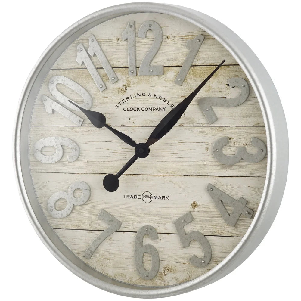 Farmhouse analog wall clock 20 inch indoor metal hands quartz movement arabic numerals photo realistic wood dial