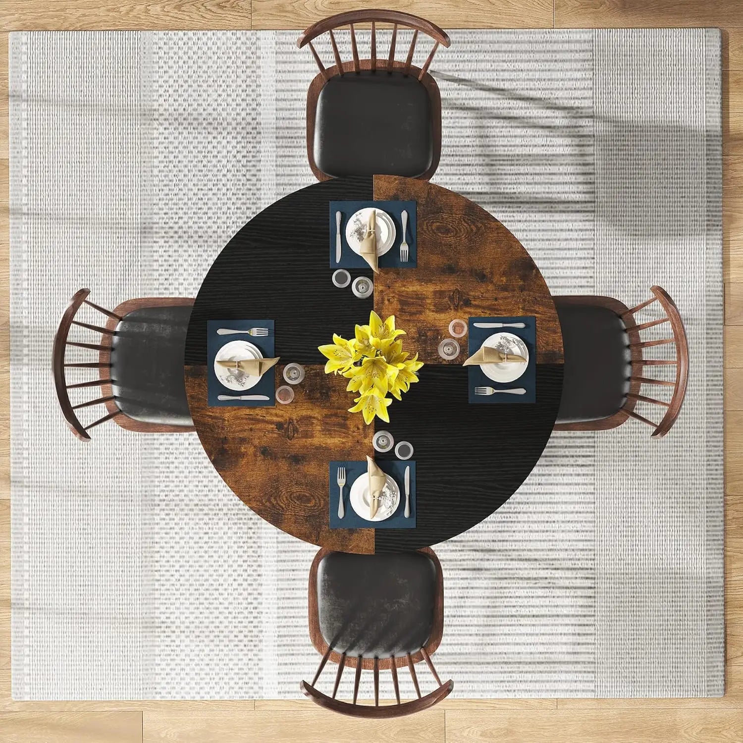 Round dining table for 4 wood kitchen large dinner with storage shelf metal legs home room living