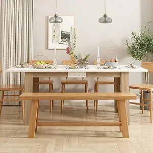 Large 78.7’’ l dining table for 8-10 people modern wood rectangular kitchen dinner with pedestal legs ro - united