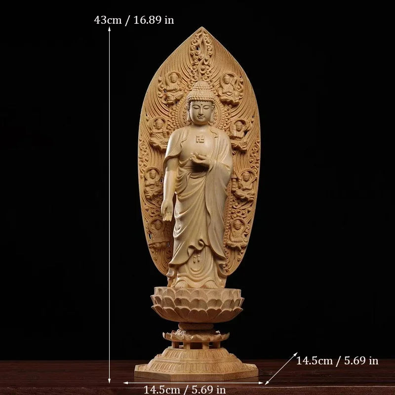 Wood carving shakyamuni buddha statue founder of buddhism home living room office wealth luck feng shui decor great