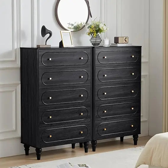 3 drawer fluted dresser for bedroom mid century modern chest of drawers wood storage small organizer livi - 2 set black