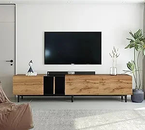 Modern tv stand with 6 cabinets & 2 open storage space mordern wood entertainment center for tvs up to 80” sturdy