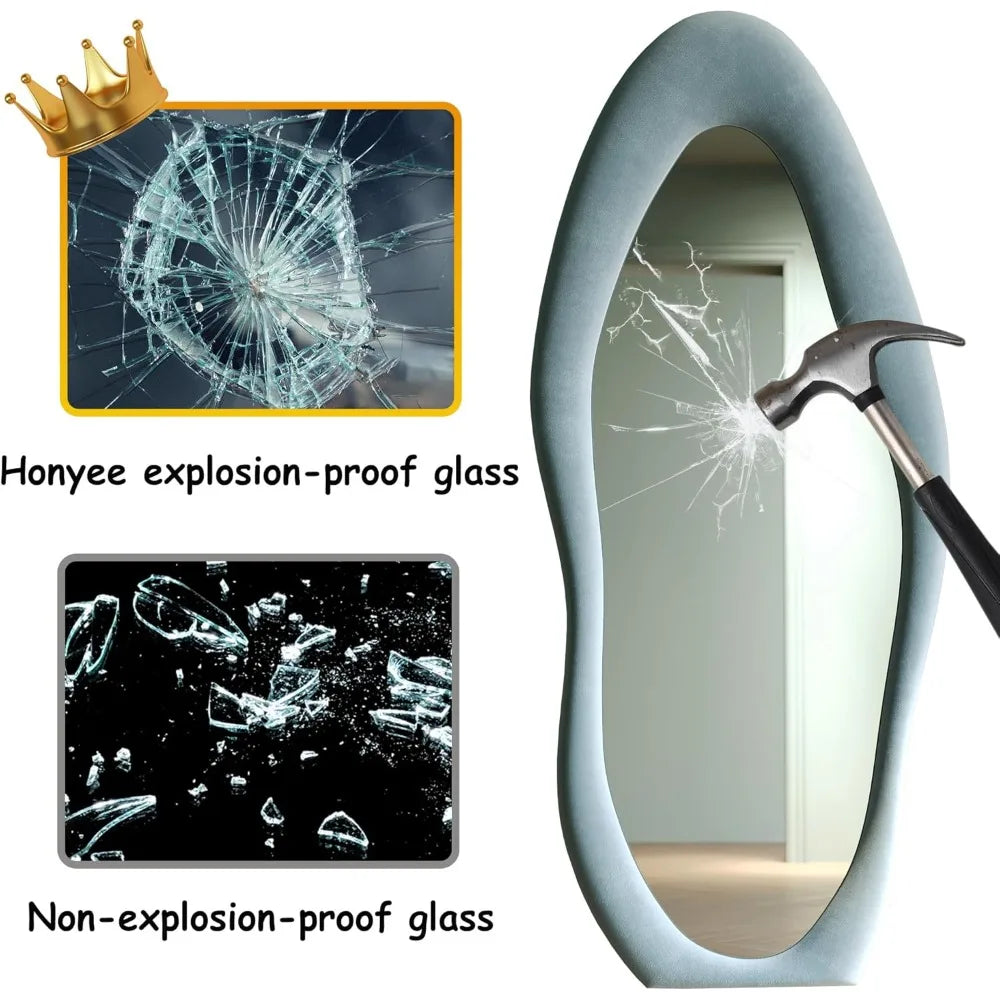 Full length mirror 63’’ x 24’’ wall flannel wrapped wood frame - wavy body for bedroom living room & cloakro