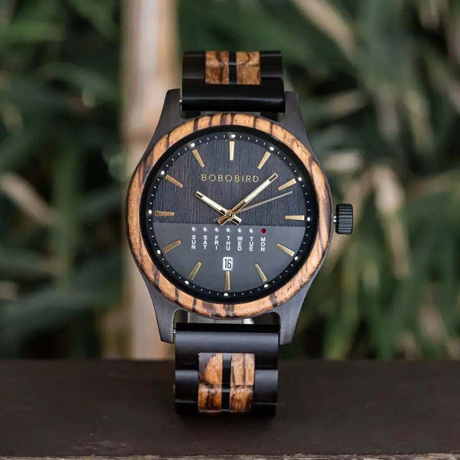 Bobo bird men’s watches niche wooden wristwatch unique quartz watch for men week & date display customized drop shipping