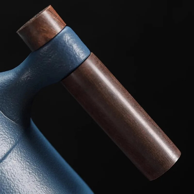 Black ceramic cup wooden handle filter tea mug creative office retro water cups and mugs china set birthday gift box