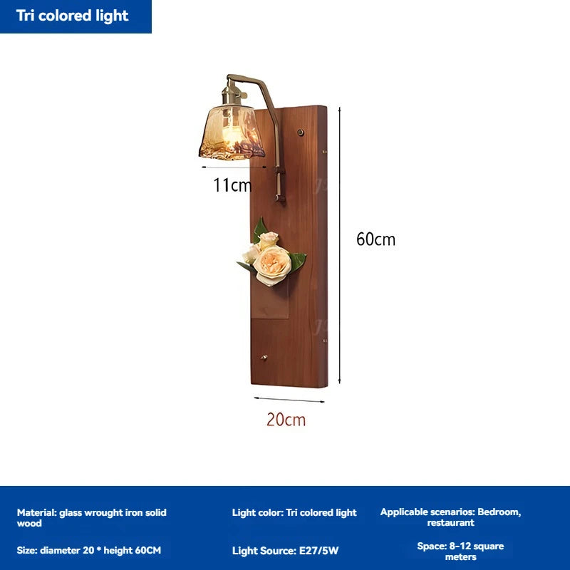 Niche retro home decor living room bedroom bedside hallway homestay coffee shop wooden board wiring free led wall light